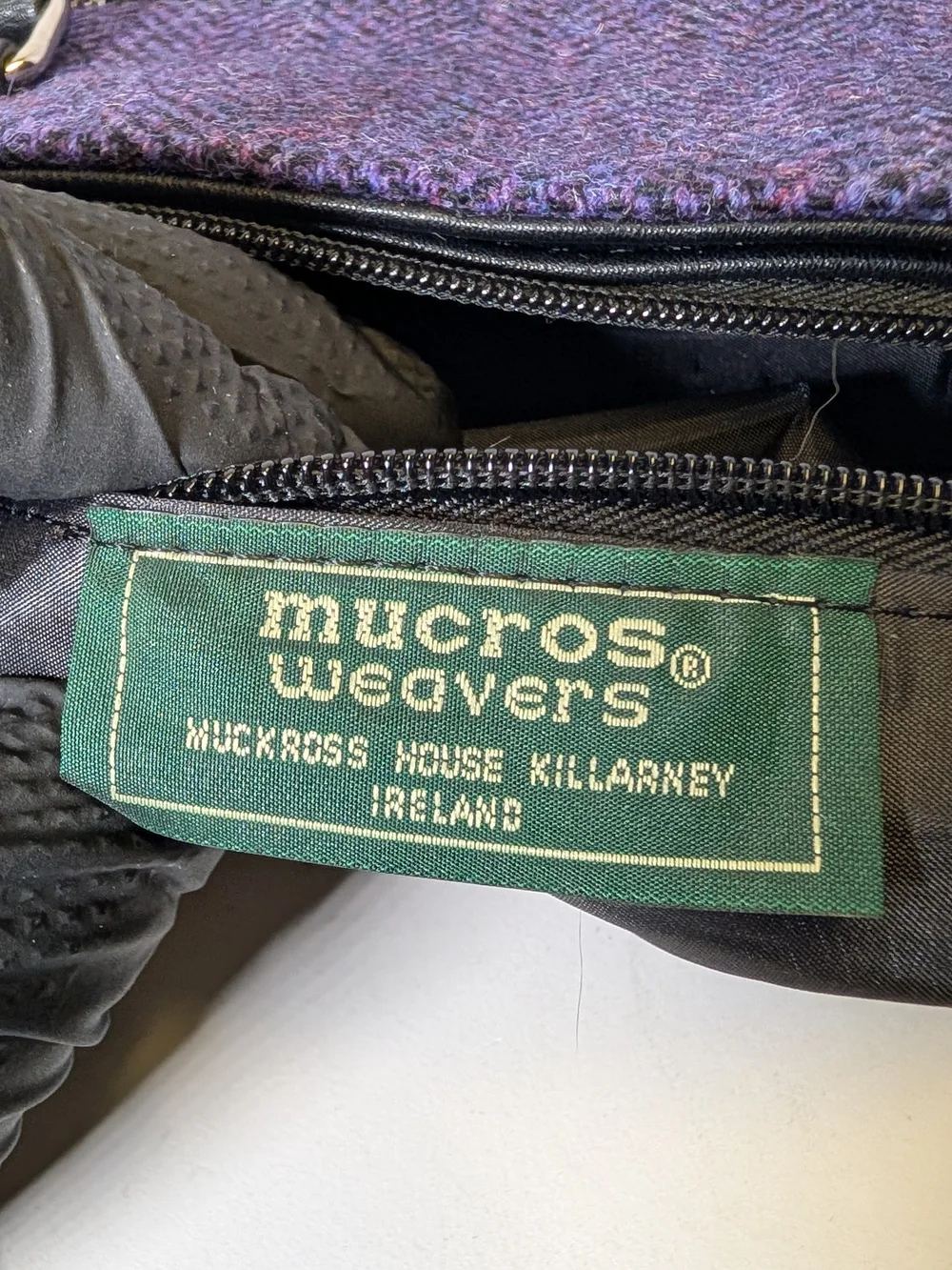 Mucros Weavers Emily Tweed Handbag - Purple Herringbone Wool Authentic Irish